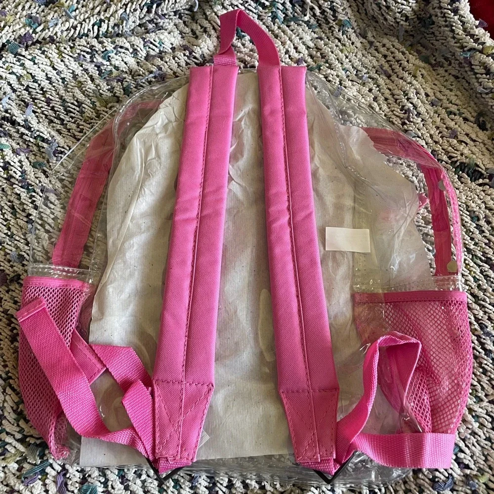 Trailmaker Classic Clear Large Backpack Pink Trim Transparent School Stadium Bag